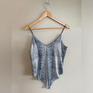 GAZE Spaghetti Strap Grey Snakeskin Bodysuit Size Large NWT